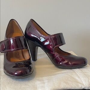 Sofft Patent Leather Mary Jane Heels in Deep Burgundy